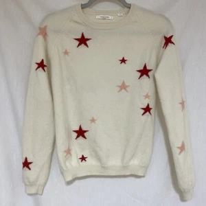 Chinti Parker Women's 100% Cashmere Star Crew Neck Sweater White Red - Small - Picture 1 of 11