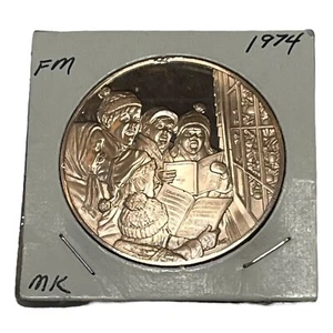 Vintage 1974 Franklin Mint Holiday Greeting Bronze Medal Token Christmas Carols - Picture 1 of 5