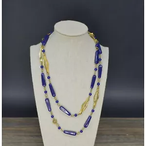 Collana Vintage Blu & Oro Plastica Lariat Metallo - Foto 1 di 5