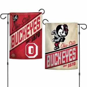 OHIO STATE BUCKEYES BRUTUS MASCOT EST 1870 12"X18" 2 SIDED GARDEN FLAG WINCRAFT - Picture 1 of 1