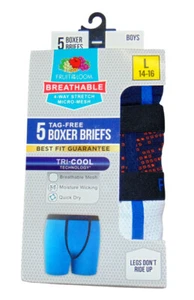 Fruit of the Loom Boys Large 14-16 Boxer Briefs Breathable(2 Packs 10 Total) - Picture 1 of 4