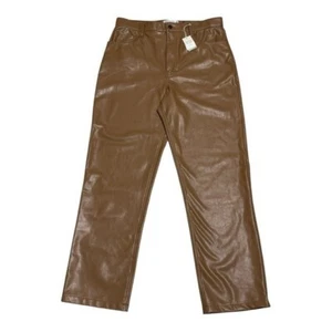 NWT Abercrombie & Fitch The '90s Straight Ultra High Rise Vegan Leather Pants 32 - Picture 1 of 11