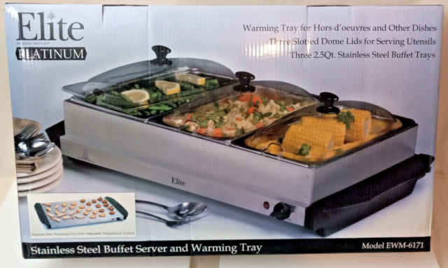 Dual Tray Stainless Steel Buffet Server [EWM-6122] – Shop Elite Gourmet -  Small Kitchen Appliances