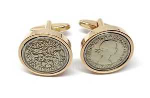 1955 Sixpence Coin Cufflinks Mens 70th Birthday Gift Present Anniversary R-Gld - Picture 1 of 2