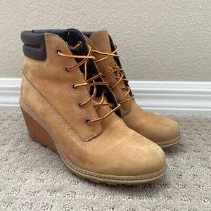 Timberland Amston Wedge Heel Boots Women US 7 Wheat Nubuck Leather 8251A - Picture 1 of 18
