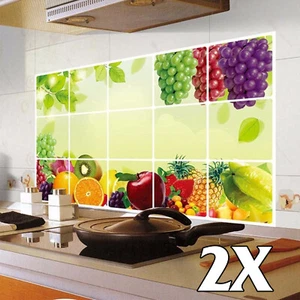 2X Fruit Pattern Kitchen Wall Paper Foil Aluminium Sticker Oil Proof Decoration - Picture 1 of 5