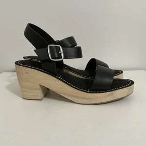 Urban Outfitters Wooden Heel Clog Sandals Black Leather Sz 9 Buckle NEW - Picture 1 of 8
