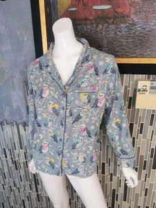 NICK & NORA Pyjama Oberteil Schlafshirt Knopfleiste Baumwolle Fliegen Gr.L Damen Eulen 0420 - Bild 1 von 6