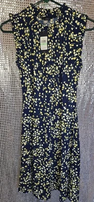 Tommy Hilfiger Women's Sleeveless Ruffle Neck Jersey Dress Size 8 Navy Floral  - Image 1 of 4