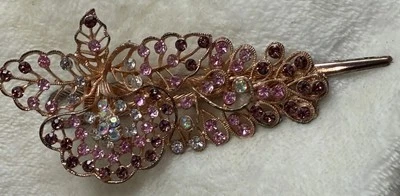 Hermoso Cordón de Pelo Grande Brillante Clip Floral Rosa Cristales De Colección Foto 1 de 4