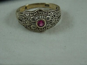 Pink Blue & White Sapphire Sterling Silver Art Deco ring size 7.5 925 12mm  - Picture 1 of 10