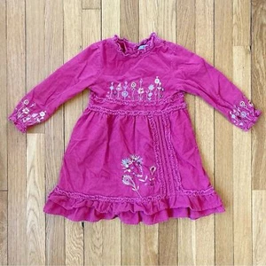 Deux Par Deux red corduroy embroidered floral ruffle dress girls 4 - Picture 1 of 9