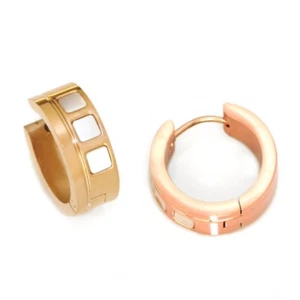 Edelstahl Klappcreolen Kreolen Ohrringe Creolen Perlmutt Rosegold Damen breit - Bild 1 von 2