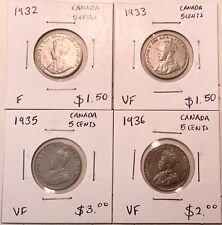 Lot of Canada Coins: 1932, 1933, 1935 & 1936 - 5 Cents