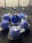 (6) Vintage Ribbed Christmas Tree Ornaments 2.75 Inch Blue Set NOS Tote1592