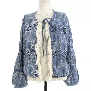 Zara Bohemian Jacket Embroidered Blue Fringed Floral Cardigan Size XS UK 8 - Picture 1 of 12