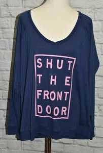 NWT BONGO PLUS 2X BLUE WIDE NECK SHUT FRONT DOOR PINK V-NECK SWEATSHIRT TOP - Picture 1 of 11