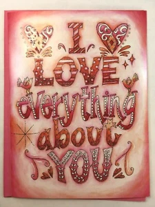 LEANIN' TREE VALENTINE'S DAY CARD "I love everything about you" Glitter Hearts - Picture 1 of 5