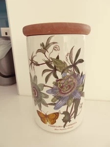 PORTMEIRION BOTANISCHER GARTEN 8" VORRATSDOSE, PASSIONSBLUME, HOLZDECKEL - EX.CON - Bild 1 von 4