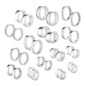 Pendientes redondos o cuadrados plegables de plata de ley 925 real brillantes - Imagen 1 de 21