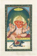 Lord Ganesha Painting Of Hindu Religious Art On Silk Cloth For Wall Hanging
