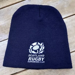 Pre Loved SCOTLAND RUGBY Navy BEANIE HAT *LAND ROVER SPONSOR* Toque VGC - Picture 1 of 3