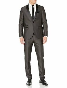 Adam Baker Men's Slim Fit One Button Satin Shawl Collar 2-Piece Tuxedo Suit
