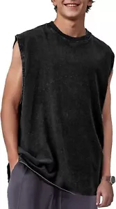 Mens Cotton Sleeveless Tank Tops Cut Off Muscle Gym T Shirts Small, Black - Picture 1 of 7