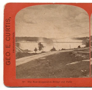 c1870 Stereoview New Falls Upper Suspension Bridge, Niagara Falls, George Curtis - Picture 1 of 2