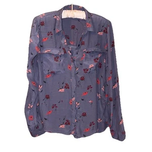 Lucky Brand Women's Blue Floral Button Down Long Sleeve Top Size Medium - Picture 1 of 3