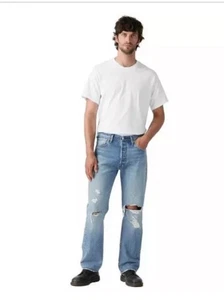 Levis 505 Herren Jeans Light Wash Distressed Straight Leg 34 x 32 Y2K Freizeit - Bild 1 von 7