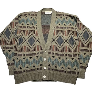 Vintage London Nebel Strickjacke Pullover Herren Large Mehrfarbig Wolle Strick Opa USA - Bild 1 von 8