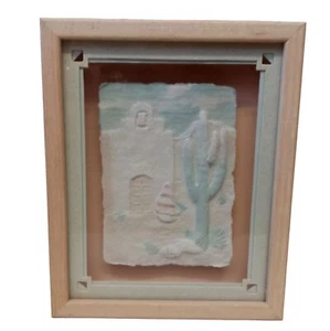 Scultura vintage Southwest Cactus arte da parete cartapesta fusione incorniciata anni 80 pastello - Foto 1 di 12