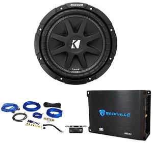 KICKER 43C104 Comp 10" 300 Watt Car Audio Subwoofer Sub+Mono Amplifier+Amp Kit - Picture 1 of 12