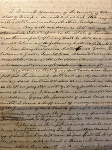 1867 handgeschriebenes Testament von Fancis Harrison - Diener und LA Plantage historisch - Bild 1 von 3