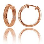 Rose Gold Flashed Silver Diamond-Cut Square Textured Hinged 4x20mm Hoop Earrings