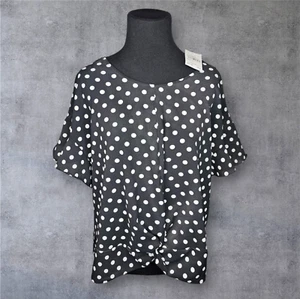Lush Womens Polka Dot Blouse Black and White Plus Size XL NEW - Picture 1 of 7