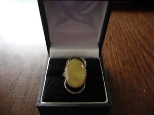 CABOUCHON RING - ACHAT - UNGEPUNZT - CA GR. L - VERSTELLBAR - PRELOVED - Bild 1 von 3