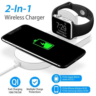 10W  Wireless Charger Fast Charging Dock For Apple Watch 4/3/2/1 iPhone X/XS/8 - Image 1 of 4