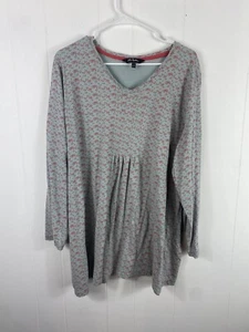 ULLA POPKEN Top Size 20/22 2X Blue Floral Print Cotton 3/4 Sleeve Shirt Tunic - Picture 1 of 7