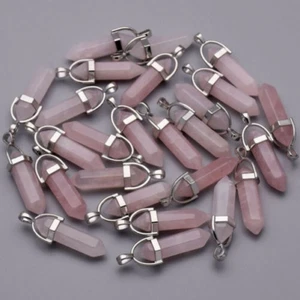 Wholesale 500pcs Natural Rose Quartz Stone Pillar Hexagonal Column Pendants Bead - Picture 1 of 4