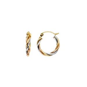ORO - Pendientes de aro trenzado tricolor de tres líneas de 14 K - Imagen 1 de 4
