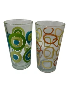 2 Libbey MCM Geometric Circles Tom Collins Highball Drinking Glasses Orange Blue - Picture 1 of 9