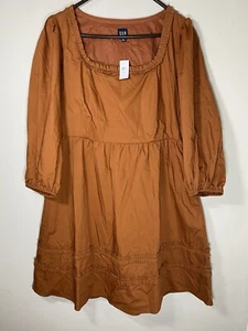 Gap Dress Womens Sz 12 TALL NWT Orange Puff Sleeve Ruffle Neck Mini Fall Casual - Picture 1 of 8