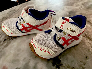 B1-ASICS C716N White Mesh with Red and Blue Boy’s Sneakers Shoes Sz K6