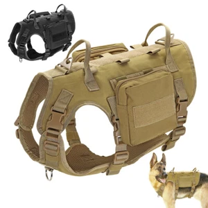 Tactical Dog Adjustable No-pull Working Training Harness Vest+Pouches Military - Picture 1 of 14