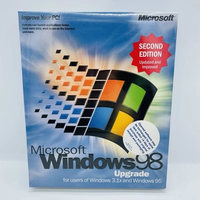 Vintage Microsoft Windows 98 Upgrade - Second Edition, Big Box PC NEW SEALED - Image 1 of 4