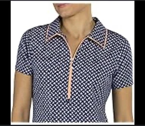 Jofit Golf Poloshirt Quarter Zip Kurzarm Damen Oberteil Blau Schleifen Print Größe L - Bild 1 von 11