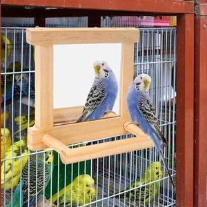 Wooden Bird Mirror Parrot Hanging Toy with Mirror Parrot Perch Stand Wooden - Picture 1 of 7
