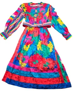 Vintage Anne Crimmins for UMI Collection 100% Silk Dress With Belt -Size 14- - Picture 1 of 6